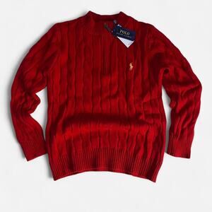 Polo Ralph Lauren red cable knit cotton quarter zip sweater